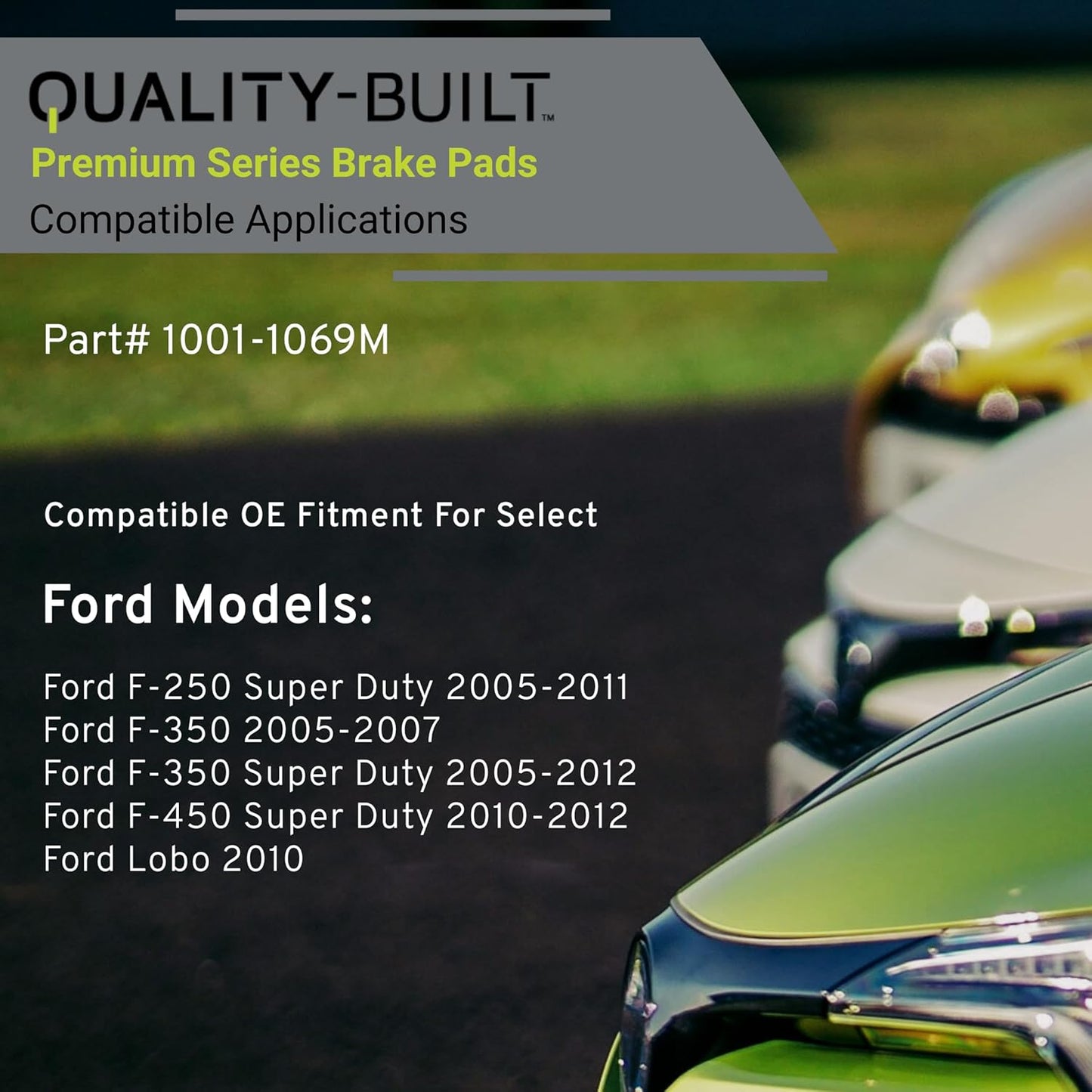 Premium Semi-Metallic Front Brake Pads (1001-1069M) Compatible with Ford F-250 Super Duty 2011-2005, F-350 2007-2005, F-350 Super Duty 2012-2005, F-450 Super Duty 2012-2010, Lobo 2010