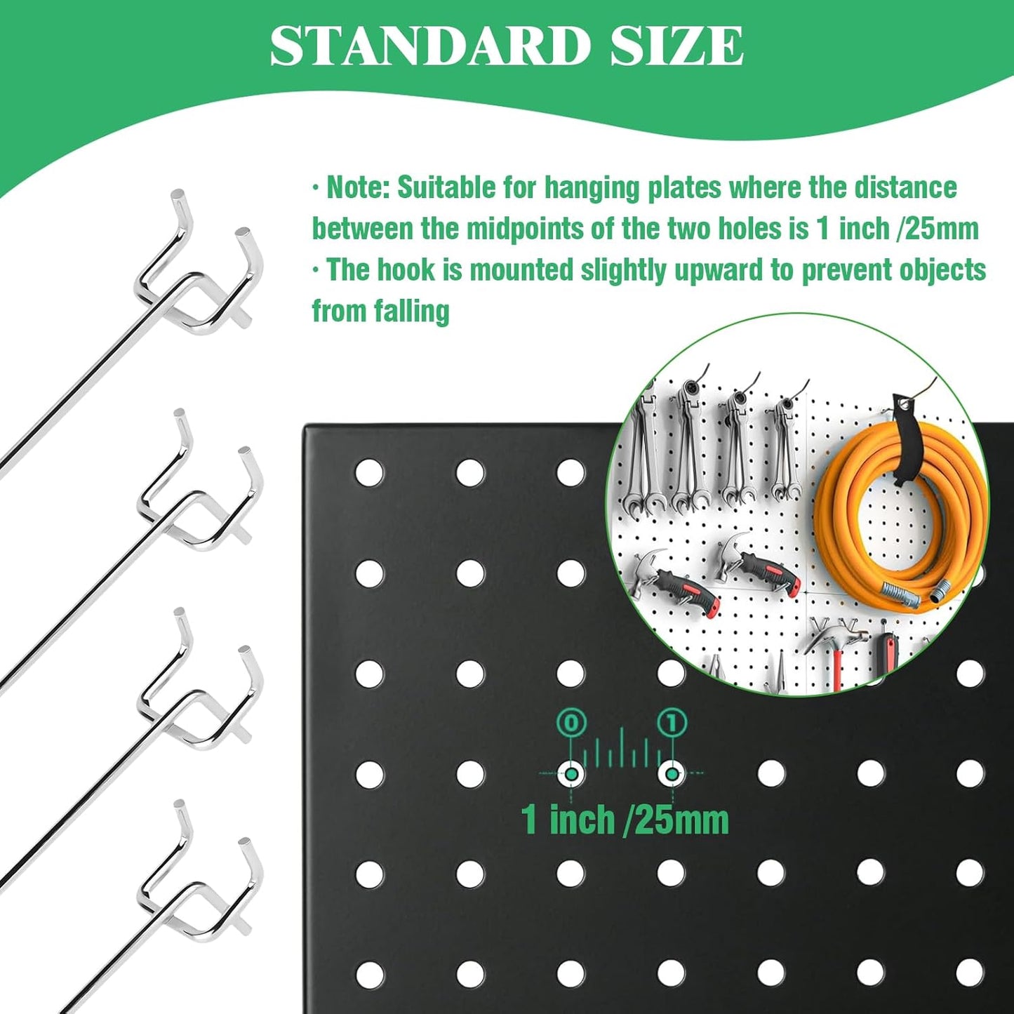 50Pcs 8"/20CM Pegboard Hooks Assortment Set, Metal Peg Board Hooks with 2.5mm Hole Pitch 4mm Wire Diameter Slatwall Hanging Hook for Garage Organization Wall Hanging (Silver)