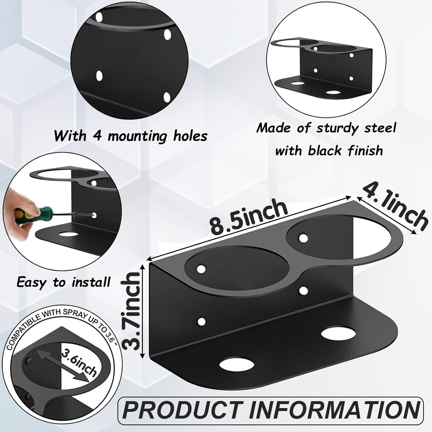 2 Pack Spray Bottle Holder Wall Mount, Metal Aerosol Spray Can Holder Rack Organizer with Double Holes, Heavy Duty Paint Bottle Can Storage Rack with Hardware Easy Install for Garage Home Workspace