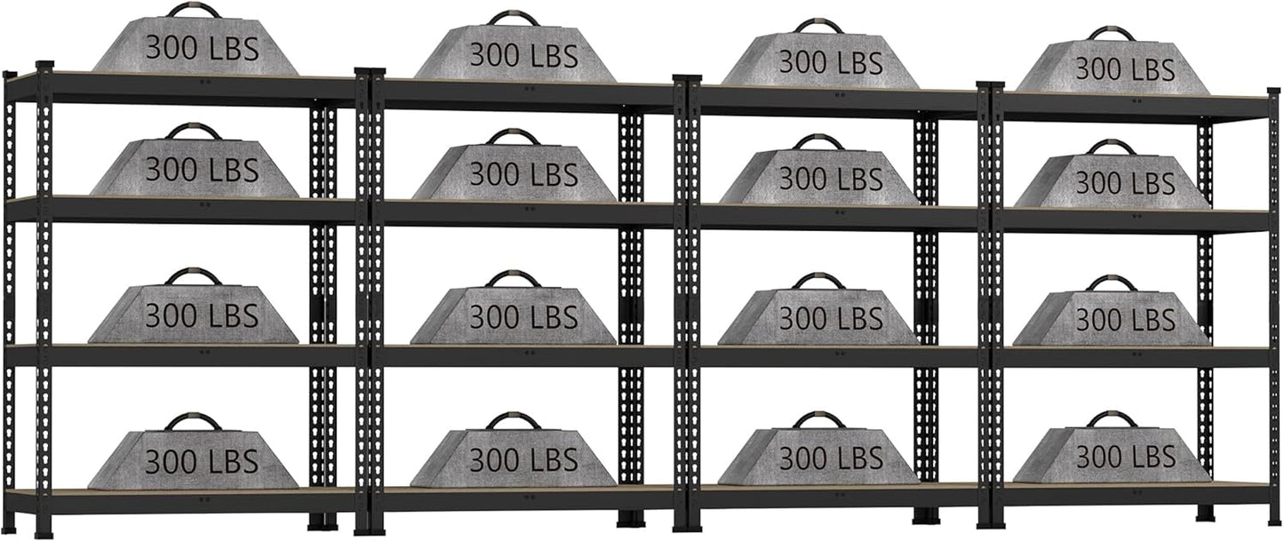 4 Packs 36" W x 16" D x 55" H Adjustable Garage Storage Shelves - 4-Shelf Heavy Duty Shelving Unit, Metal Utility Storage Organizer Racks for Warehouse Pantry Closet Kitchen, Black