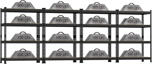 4 Packs 36" W x 16" D x 55" H Adjustable Garage Storage Shelves - 4-Shelf Heavy Duty Shelving Unit, Metal Utility Storage Organizer Racks for Warehouse Pantry Closet Kitchen, Black