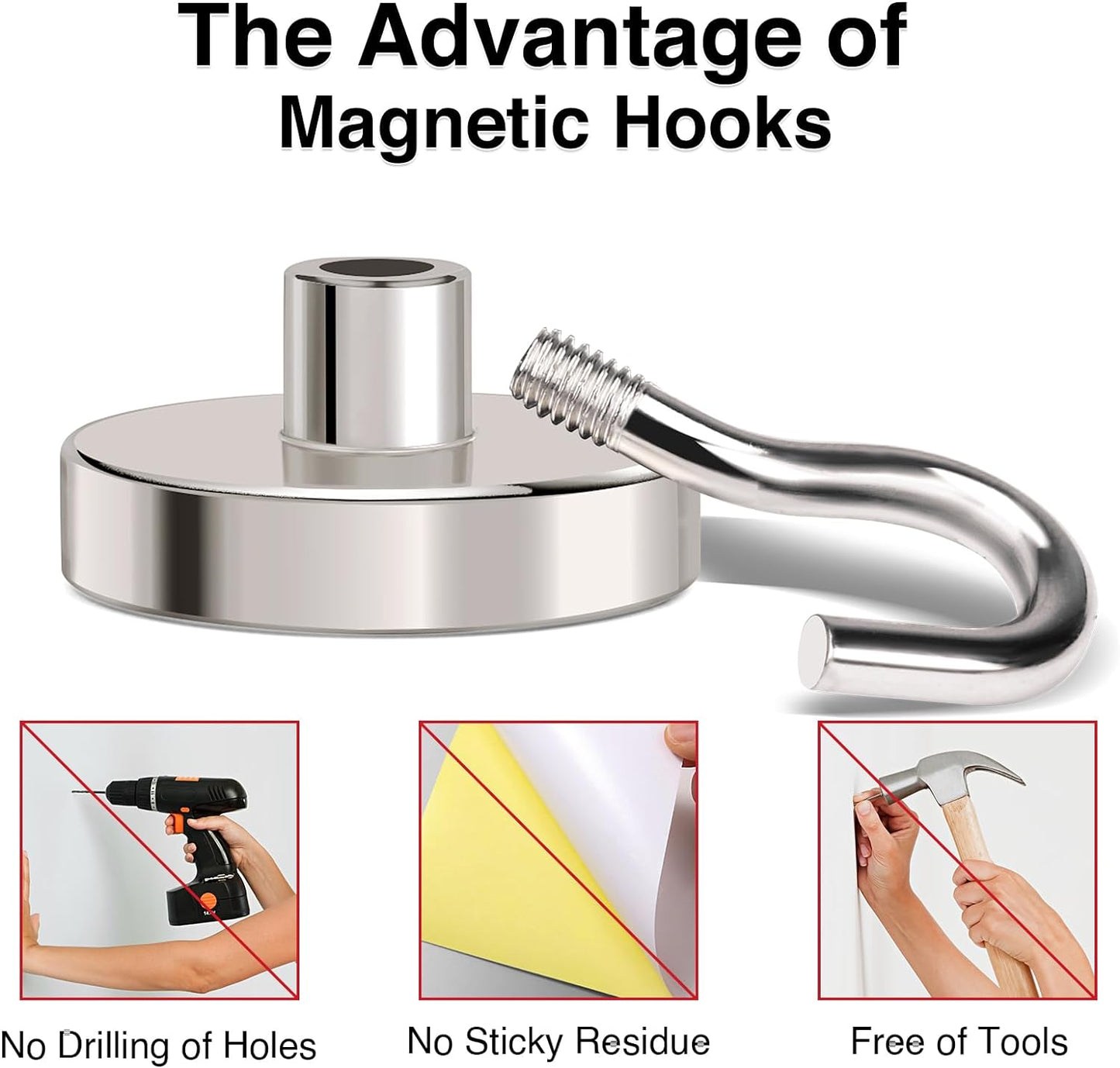MIKEDE Magnetic Hooks Heavy Duty,110LB+ Strong Magnet with Hook, Super Neodymium Cruise Hooks, Locker Organizer Industrial Hooks for Hanging, Magnetic Hanger for Cruise, Grill - 8 Pack