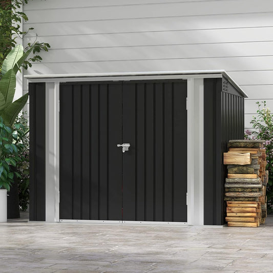 Patiowell 6 x 3 FT Horizontal Metal Shed, Outdoor Storage Shed with Double Lockable Doors and Easy Lift Hinges for Trash Cans, Garden Tools and Pool Accessories, Sloping Roof for Backyard Garden Lawn