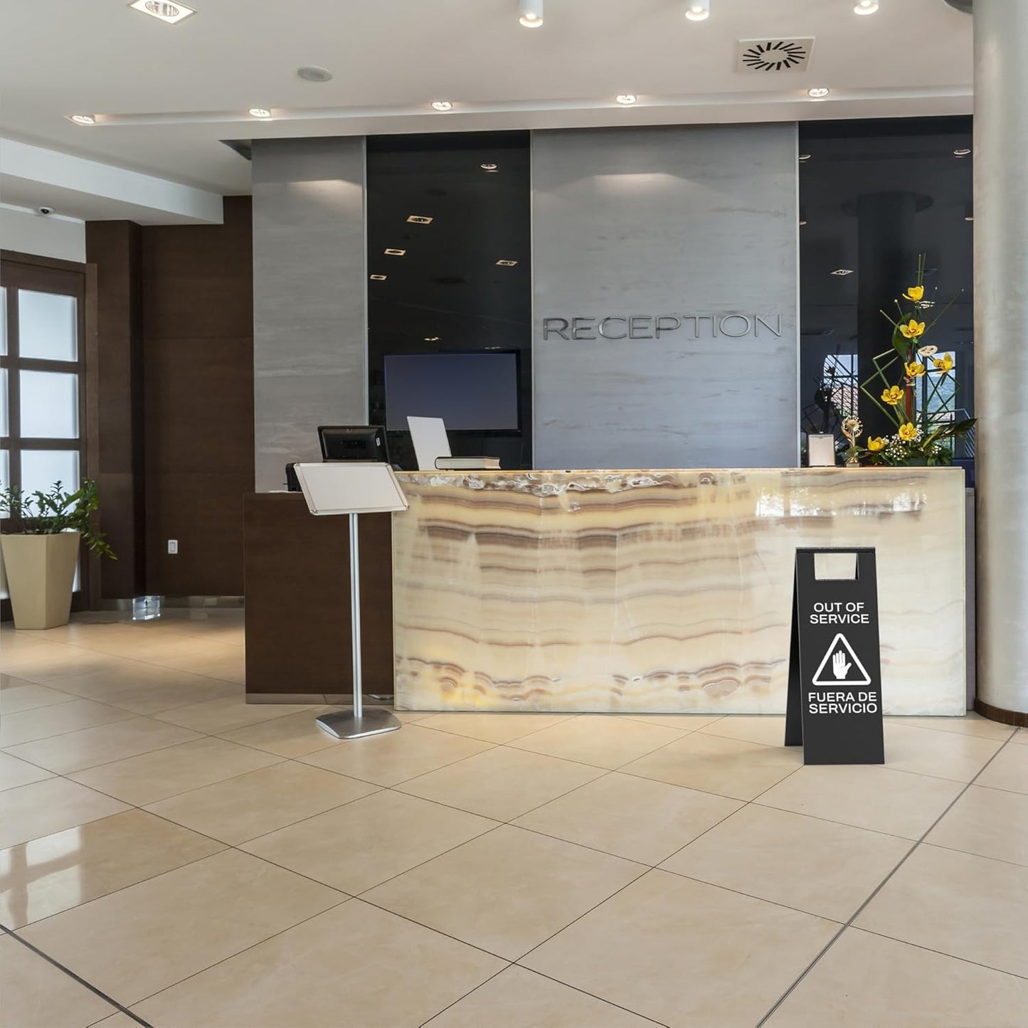 Stainless Steel Out of Service Sign Portable Foldable Sign 2-Pack (Black)