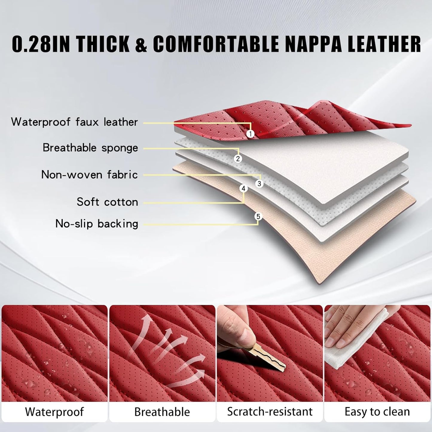 WELLDO Car Seat Covers Front Seats, Leather Seat Covers for Cars, Front Car Seat Protector Waterproof, Non-Slip Car Interior Covers Universal Automotive Seat Covers for Most Vehicle, Burgundy