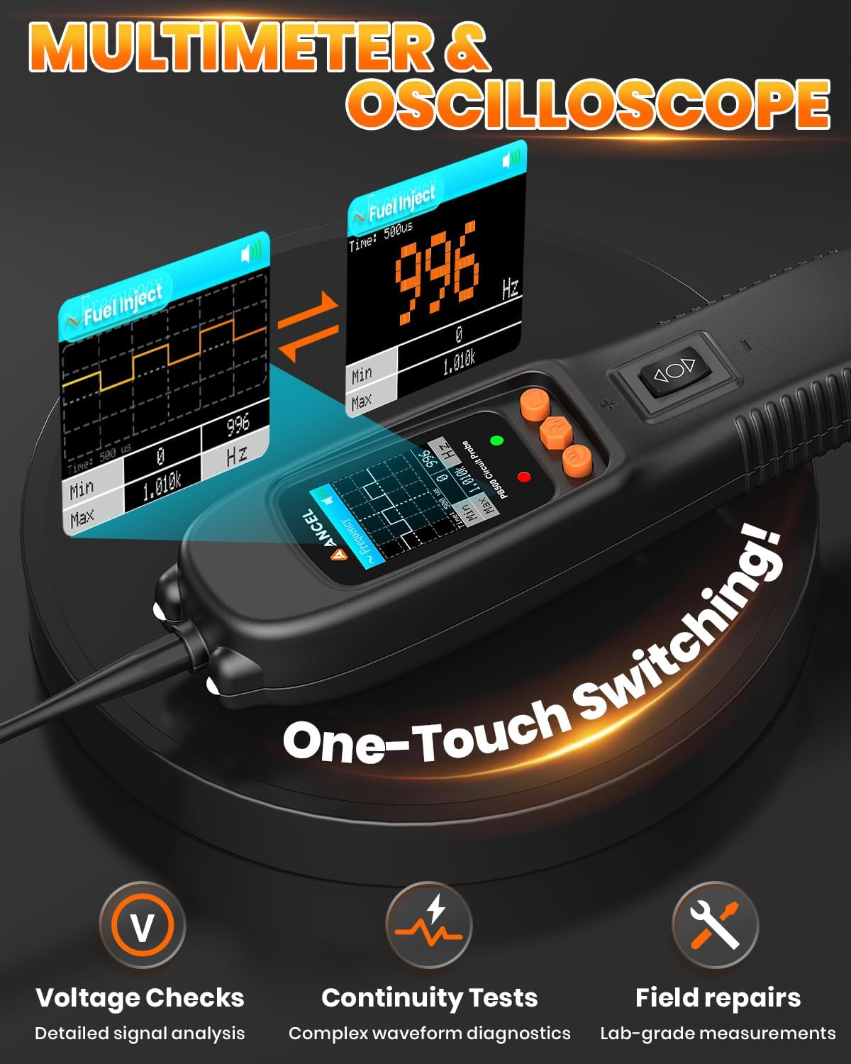 ANCEL PB500 Automotive Power Circuit Probe Tester Kit, 12/24V Car Electrical Short/Open Breaker Finder, AC/DC Diode Resistance Frequency Injector Relay Tester, Duty Cycle,Digital Multimeter/Ohmmeters