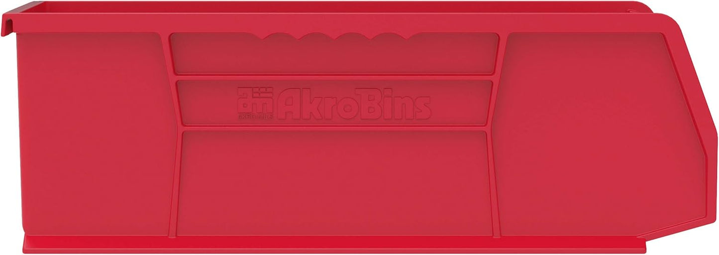 Akro-Mils 30234 AkroBins Plastic Storage Bins, Space-Saving Stackable Bins for Garage, Pantry, Craft Organization, 15-" x 5-" x 5-", Red, 12-Pack