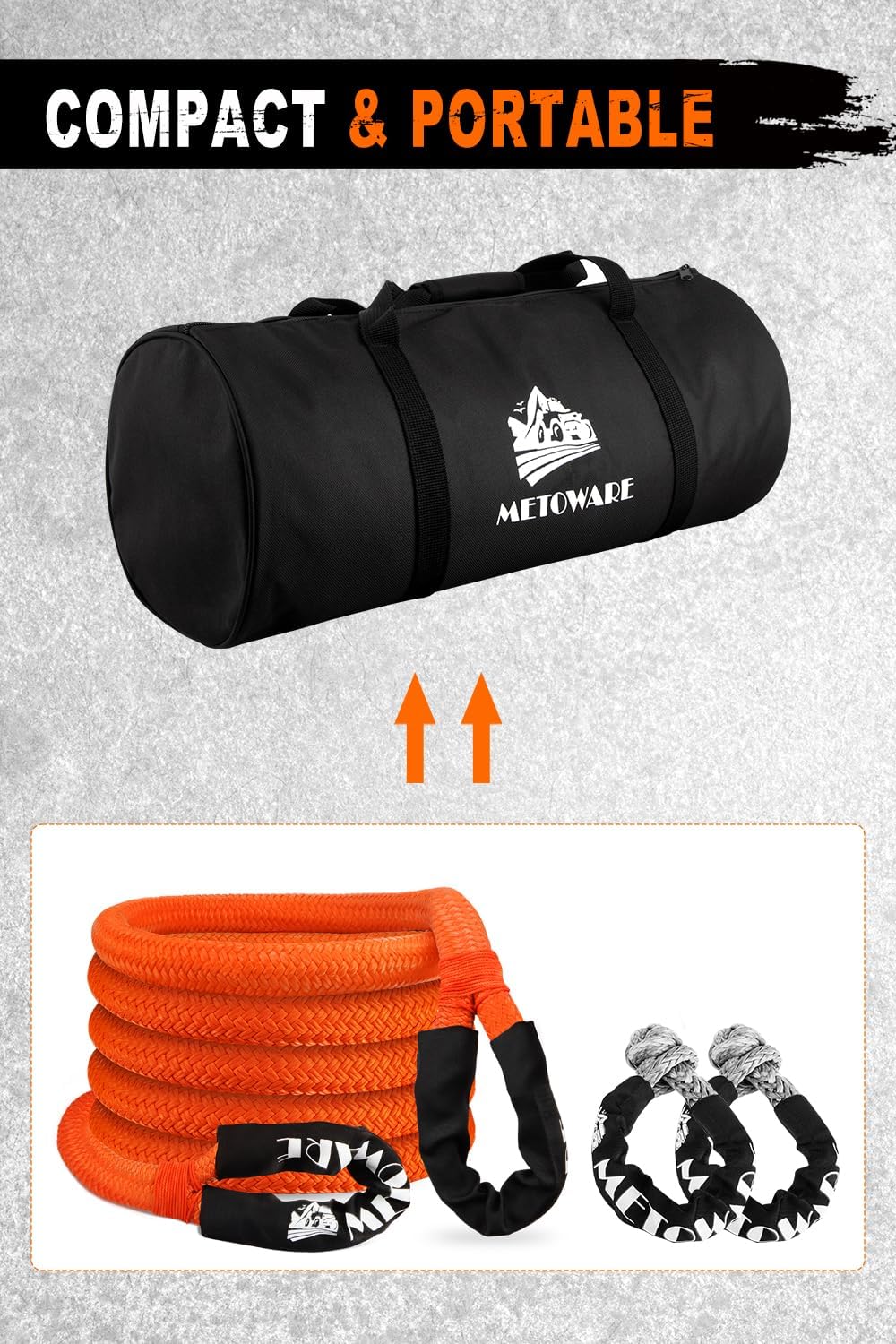 METOWARE Kinetic Recovery Rope (1’’ x 10ft) Offroad Tow Kit with 1/2inch x 22 Inch Soft Shackles，Heavy Duty Offroad Recovery Kit for UTV, ATV, Truck, Car