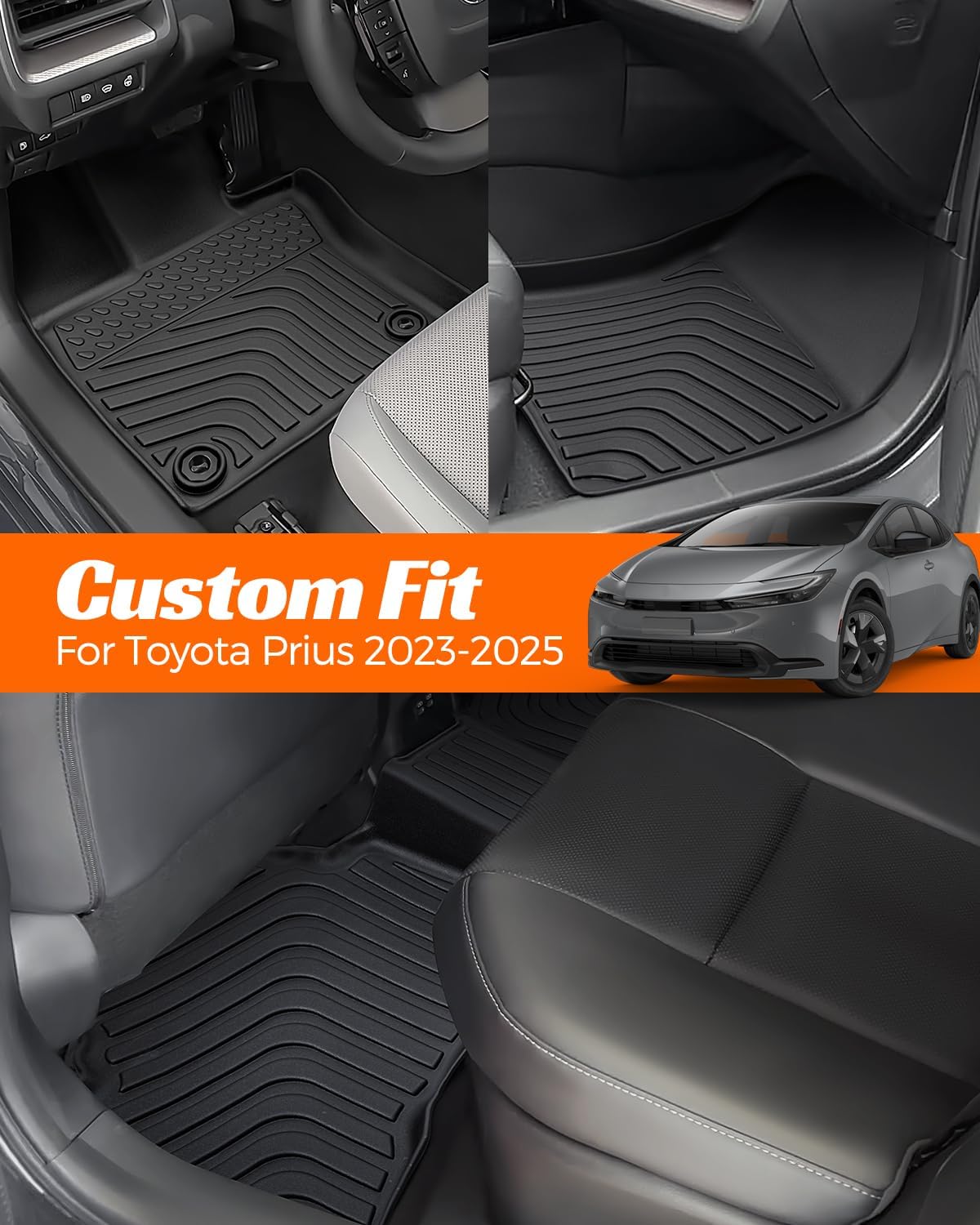 Floor Mats Cargo Liner for Toyota Prius 2023 2024 2025, All Weather Car Floor Mats for 5th Gen pruis 2023-2025, Non-Slip Waterproof Floor Liner Car Accessories for Prius LE XLE Limited Prime
