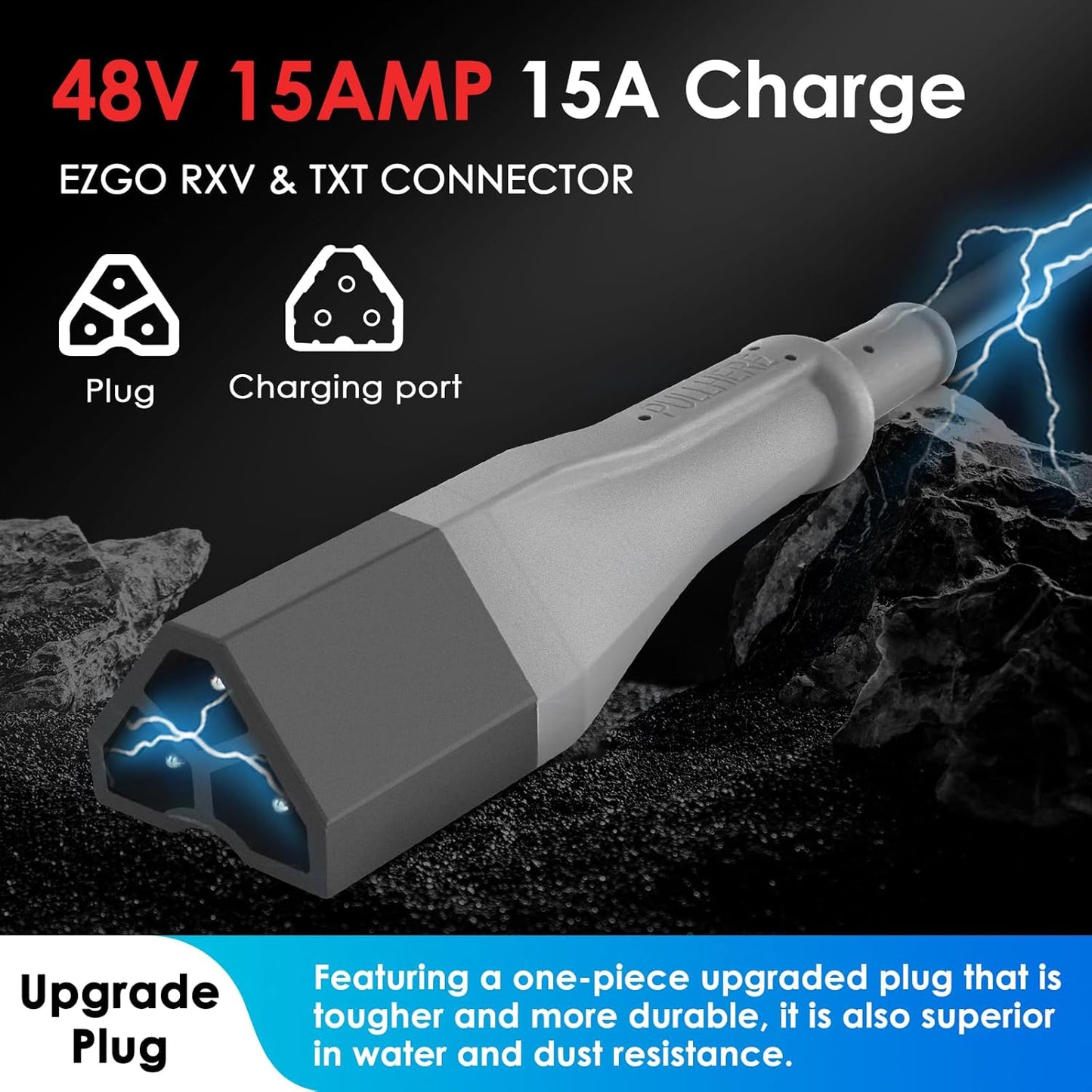 15 AMP Golf Cart Charger for 48 Volt EZGO RXV & TXT with 3 Pin Triangular Plug-Lead Acid Battery