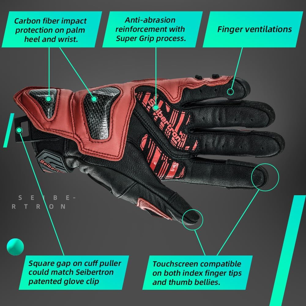 Seibertron SPS Series Touchscreen Motorcycle Motocross BMX ATV MTB Bicycle Cycling Full or Half Finger Gloves Adult and Youth