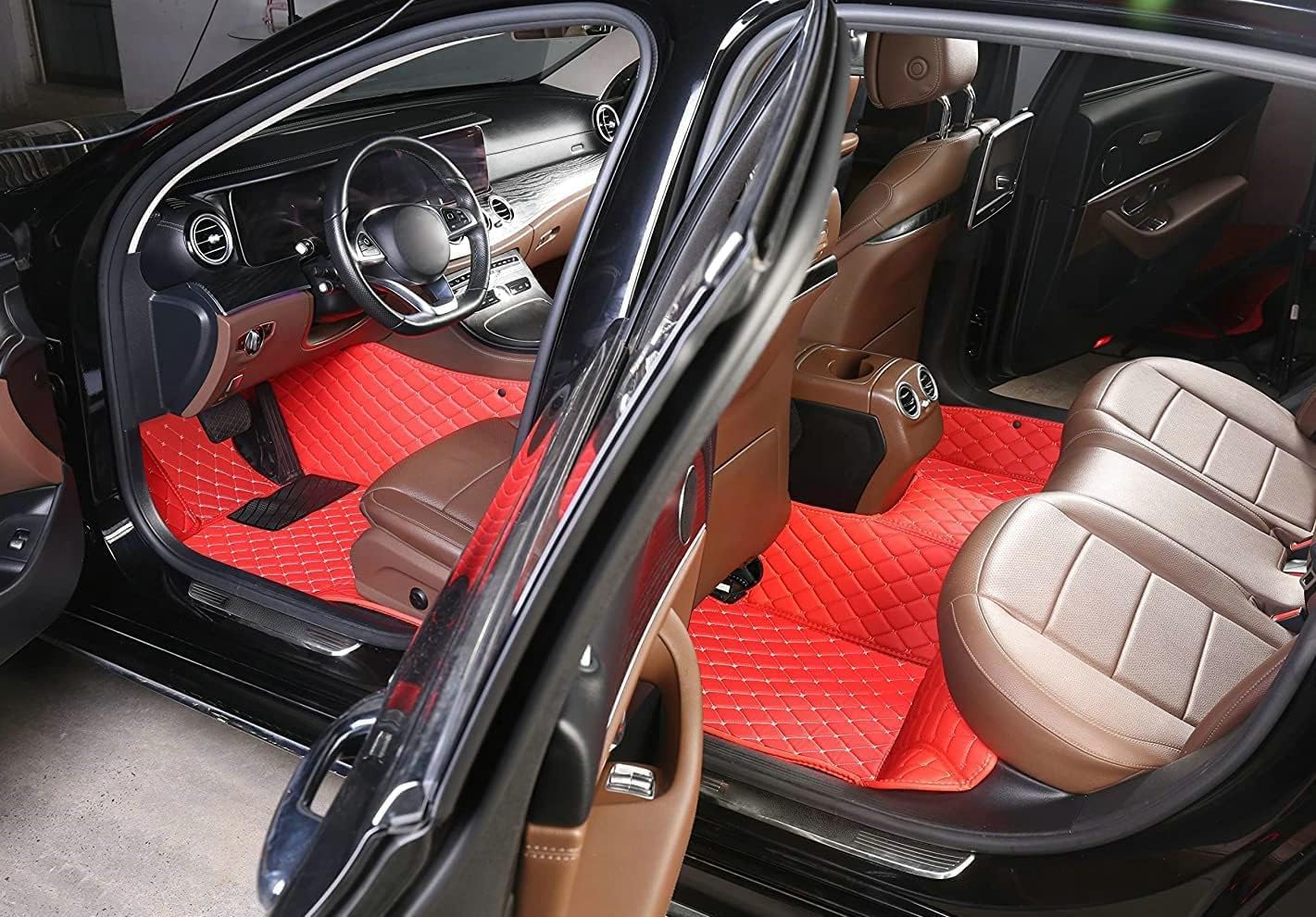 Custom Artificial Leather Waterproof All-Weather Car Floor Mats Fit for 99% Sedan SUV Sports Car Vehicle Car Mat (Yellow Black Beige)