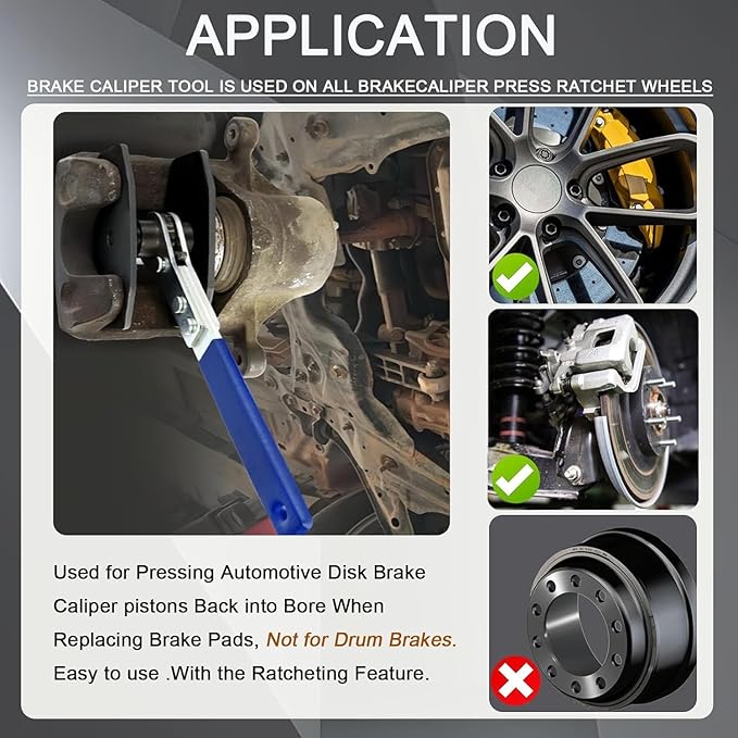 Brake Caliper Compression Tool, Brake Caliper Tool, Caliper Piston Compressor Tool with 2 Heavy-Duty Caliper Hooks, 5-in-1 Universal 360° Ratcheting System for Car Disc Brake Repair Blue (Blue)