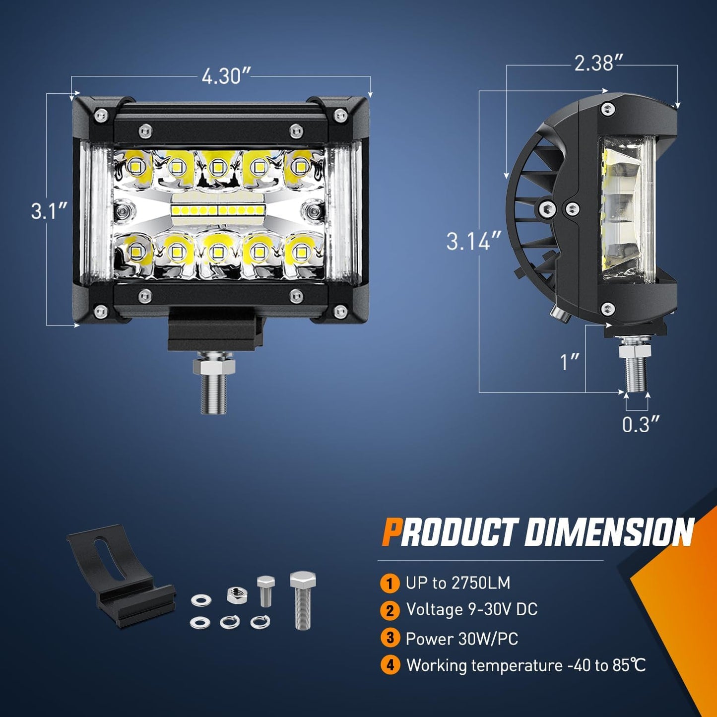 Nilight Side Shooter Light Bar 4.3 Inch Triple Row Spot Flood Combo for Off Road Fog Driving Work Lighting on Truck SUV ATV UTV