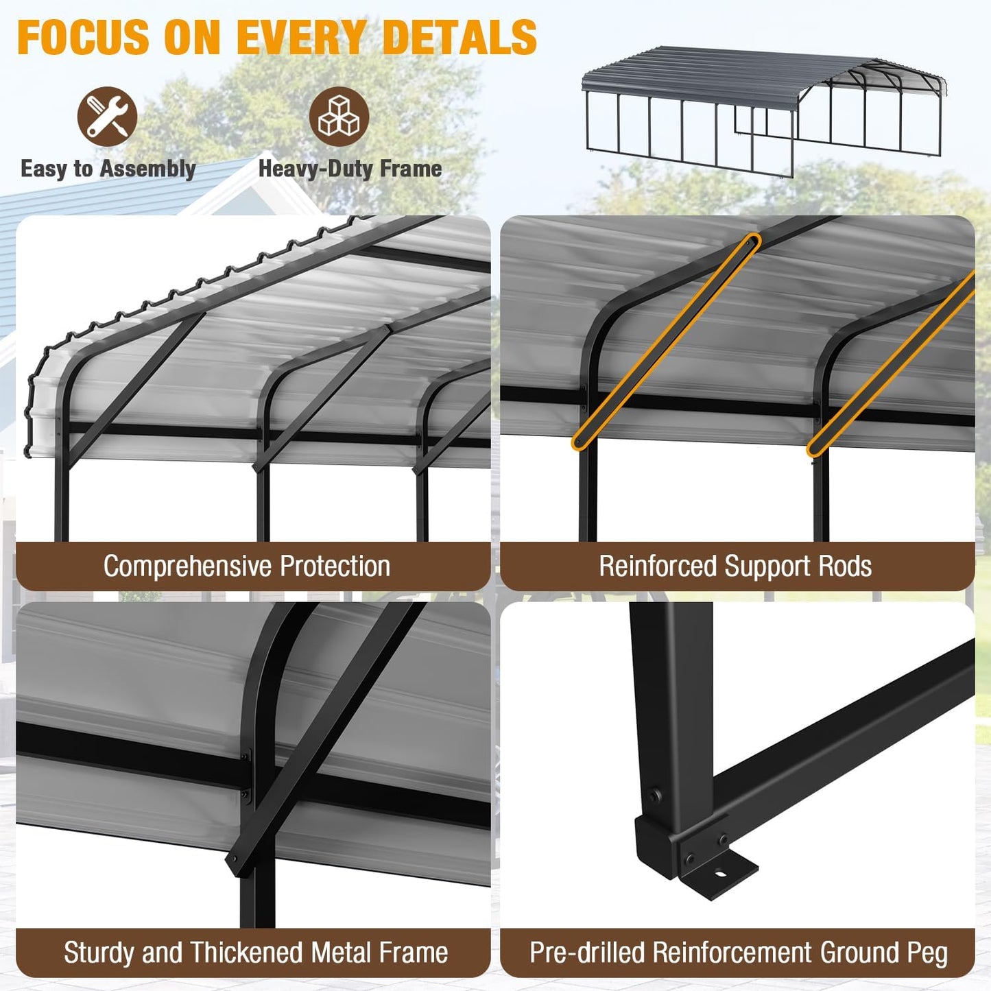 EBE 20'x30' Metal Carport, Heavy Duty Carports Canopy with Galvanized Steel Roof, Outdoor Carport Metal Garage Shelter Shade 2 Cars, Truck, Boat, SUV