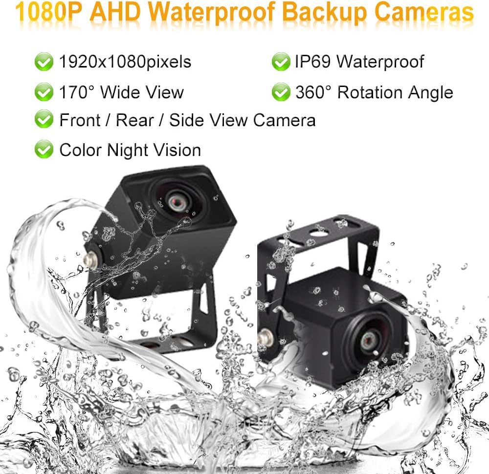 AHD Dual Backup Camera with 7'' 1080P DVR Monitor, Front and Rear View Camera Waterproof Night Vision Reversing Camera for Truck Pick Up RV Camper Bus 12V-36V