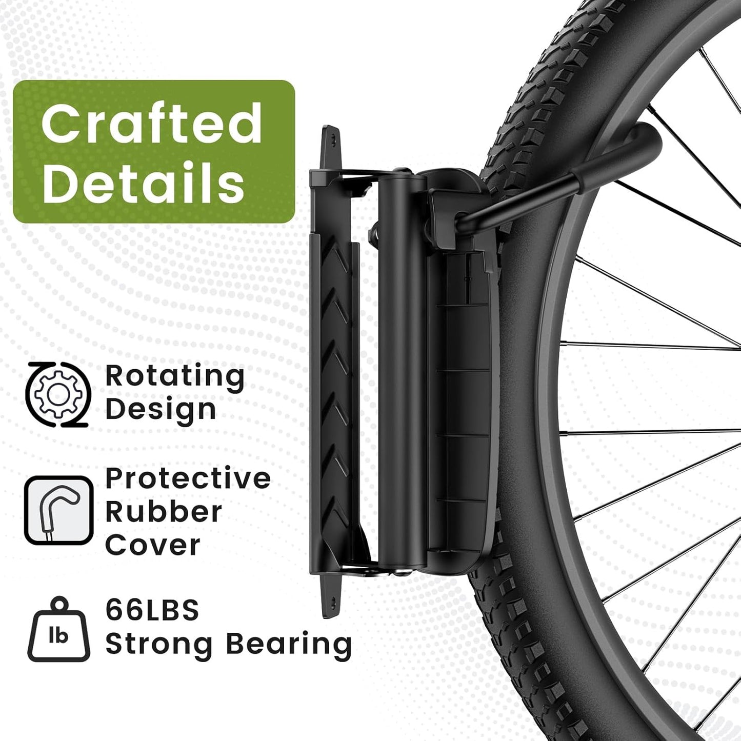 Swivel Bike Wall Mount [2 Pack], 150° Swivel Vertical Bike Rack Wall Hanger Holds up to 66lbs for Mountain/Road/Hybrid Bikes, Bike Hangers, Bicycle Storage Rack for Garage