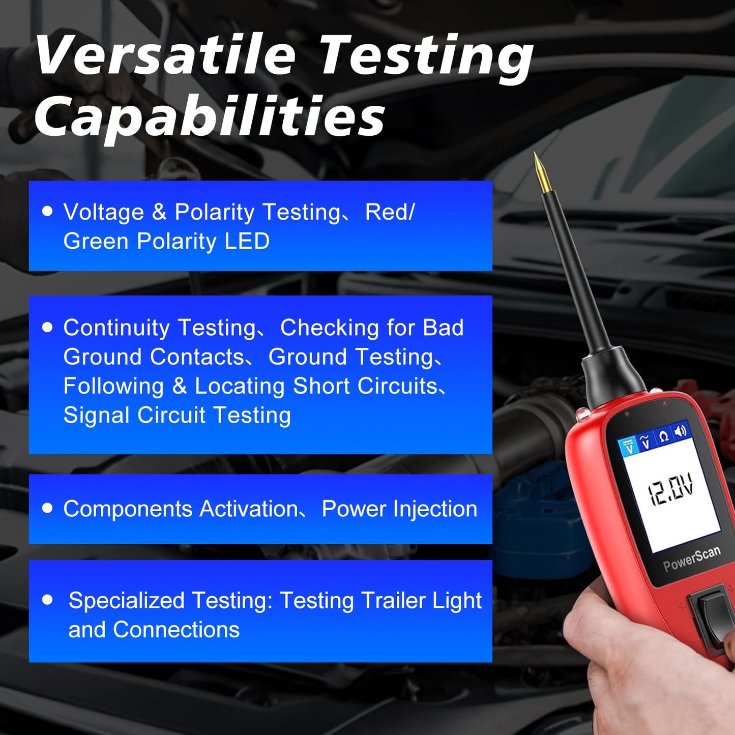 Autel PowerScan PS100 Power Circuit Probe Tester, Breaker Finder, 12V 24V Automotive Electrical Diagnostic Tool with 20ft Extension Cable, AVOmeter, Test Light, Continuity Checker, for 99% Cars