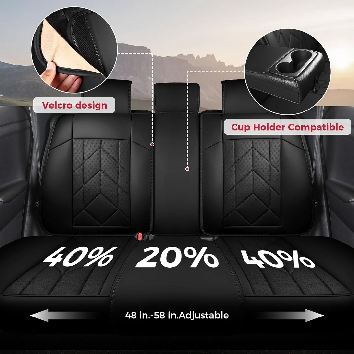 Black Car Seat Covers Full Set - Waterproof Leather Car Seat Protector Universal Fit Escape Fusion Edge Expedition Ranger