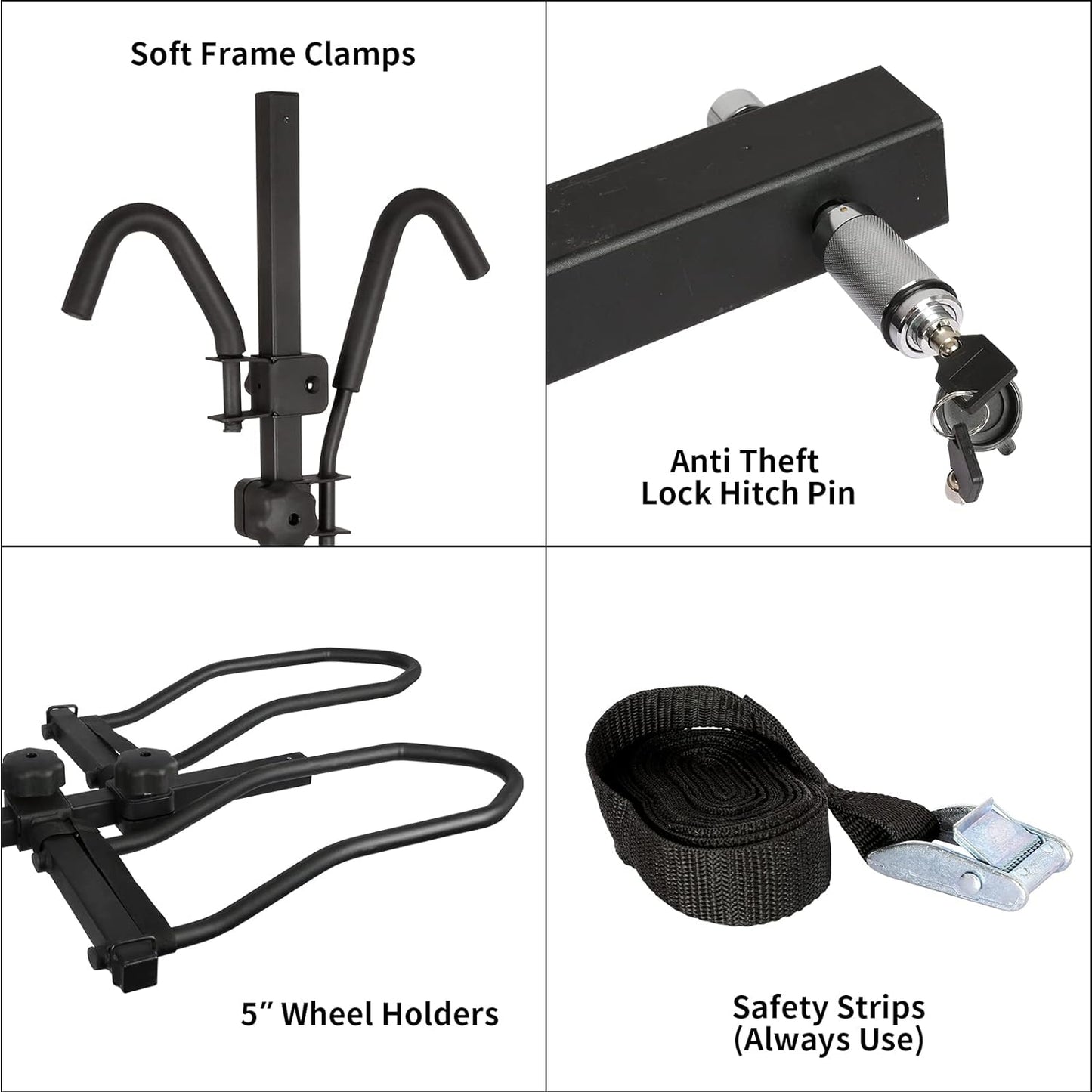 WEIZE Hitch Bike Rack, Wobble Free Smart Tilting Folding Bicycle Car Racks for Standard, Fat Tire and Electric Bike, 2-Bike 160 lbs Capacity, 2-inch Receiver