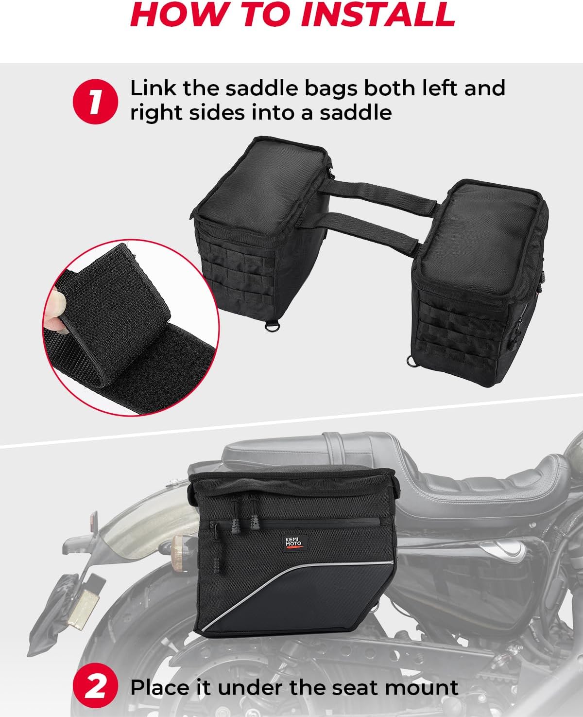 KEMIMOTO Upgrade Motorcycle Saddle Bags Middle-Sized Throw Over Saddlebags Orange Liner Scooter Panniers 26L Universal Compatible with Softail Sportster Cruiser Motorbike Dirt Bike