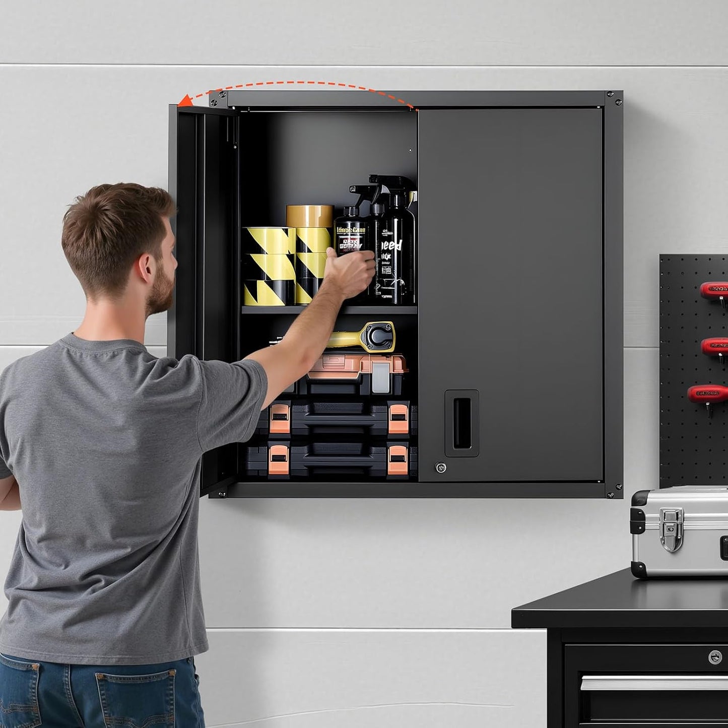 VEVOR Metal Wall Cabinet, 30W x 12.2D x 30H Inch, Steel Floating Hanging Storage Cabinet with Locking Doors and Adjustable Shelf for Garage, Basement, Kitchen, Warehouse Assembly Required, Black