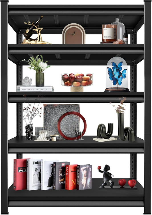 3000LBS Garage Storage Shelves Heavy Duty, 48" W x 24" D x 78" H,5-Tier Garage Shelving Heavy Duty, Industrial Metal Shelving Units for Garage, Basement,Fish Tank,Black