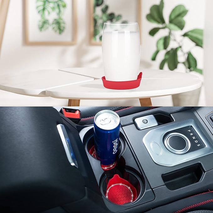 Amooca Car Cup Coaster Universal Non-Slip Cup Holders Bling Crystal Rhinestone Car Interior Accessories 4 Pack Red