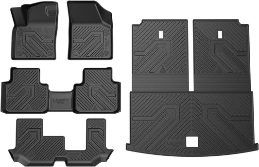 LASFIT Floor Mats & Backrest Mats & Cargo Mats for Volkswagen VW Atlas 2020-2025 (Only for 7 Passenger Bench Seating), All Weather TPE Custom Fit Floor Liners for VW Atlas Full Set Car Mats, Black