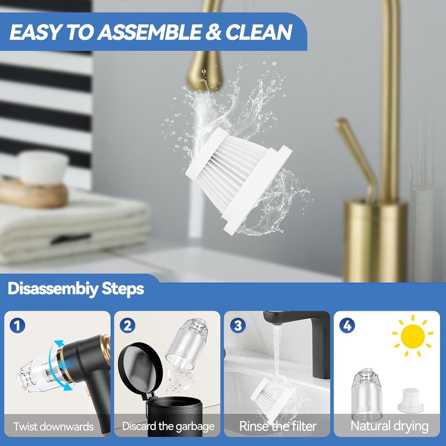 Mini Car Vacuum Portable Cordless Handheld Vacuum Cleaner and Air Duster 2 in 1 with Multi-Nozzles for Car, Computer, Sofa, Office, Pet, Home