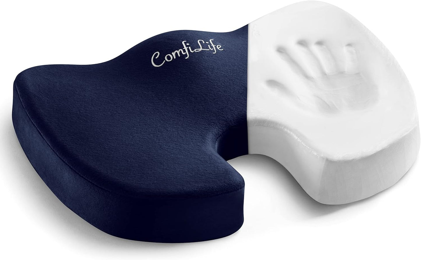 ComfiLife Premium Seat Cushion – 100% Memory Foam Office Chair Cushion, Back Relief (Navy)