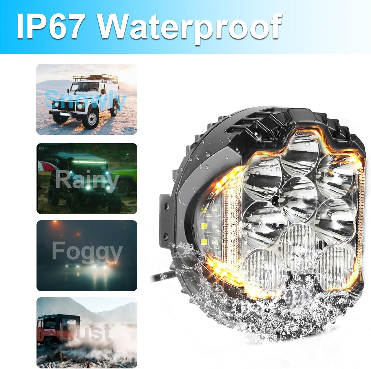 LIGBT 2PCS 7 Inch Round LED Offroad Light with DRL 90W LED Off Road Lights Super Bright Driving Spot Light Bar with Amber DRL Side Shooter Lights Waterproof 12V 24V for Pickup Trucks SUV UTV