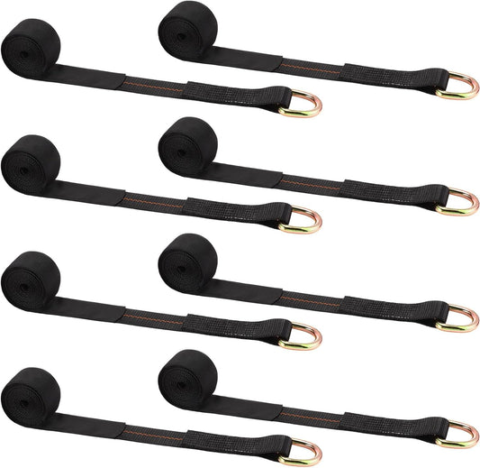 8Pack 2'' X 8ft Tow Truck Straps Lasso Wheel Lift Straps Lasso Tow Strap with D Ring 11, 000 Lbs Break Strength Auto Tie Down Auto Hauler for Trailer Truck Tie(Black)