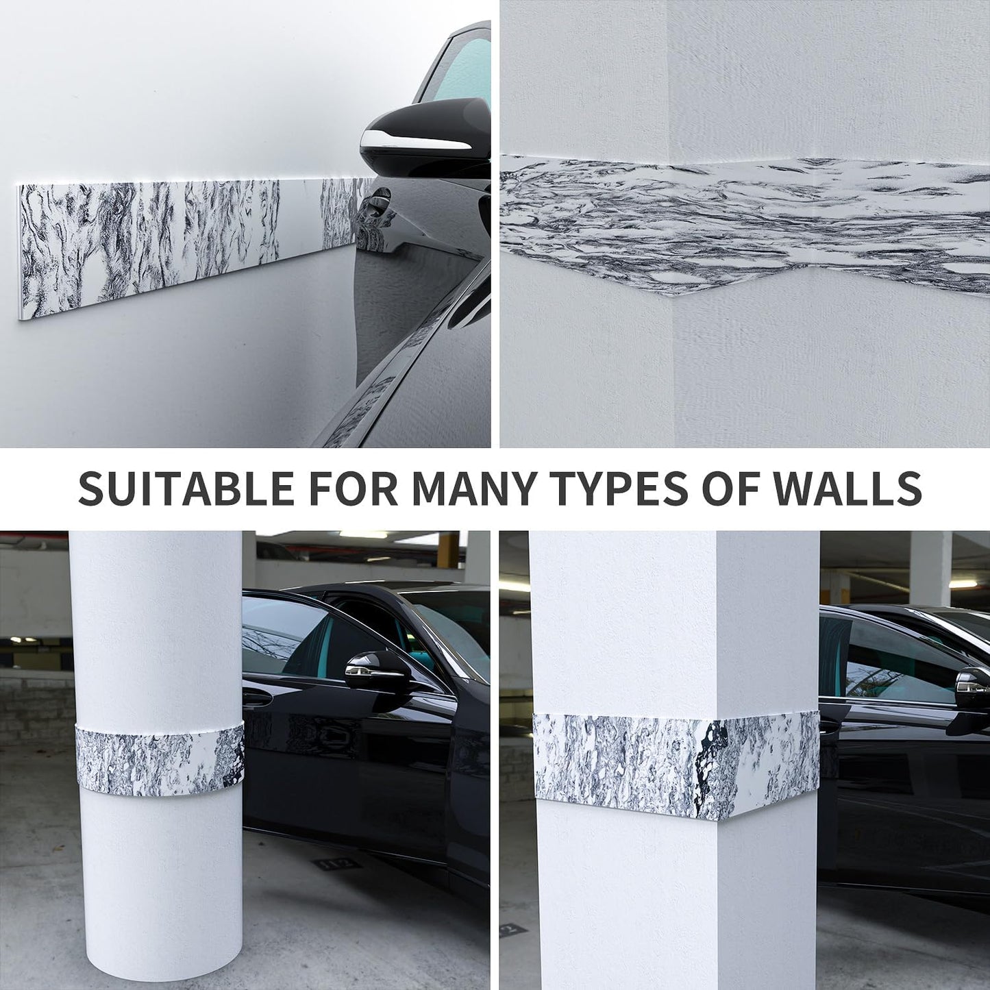 Ampulla GWP01 Marble Grain Garage Wall Protector Car Door Protectors, Garage Accessories, Parking Stopper for Garage, Tool-Free, Designed in Germany