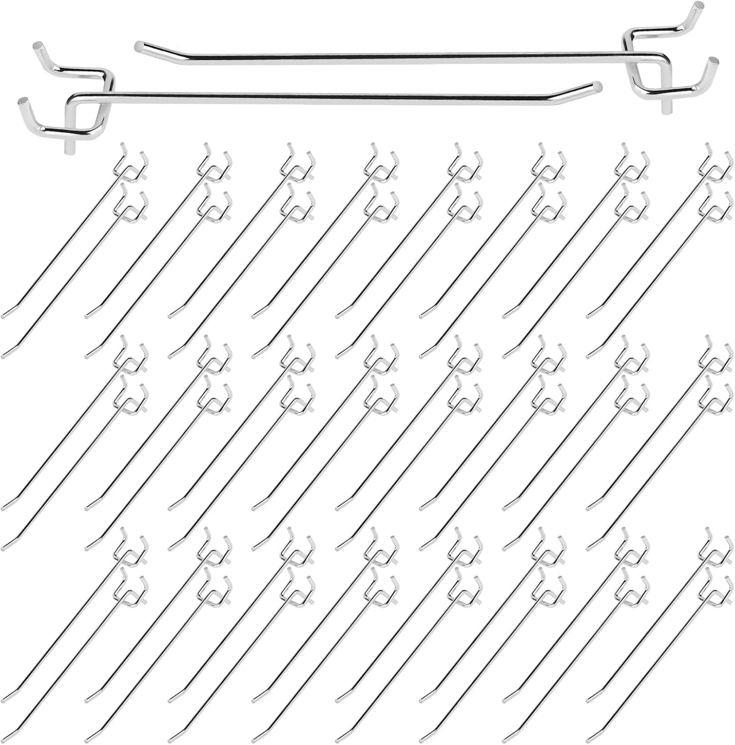 50Pcs 8"/20CM Pegboard Hooks Assortment Set, Metal Peg Board Hooks with 2.5mm Hole Pitch 4mm Wire Diameter Slatwall Hanging Hook for Garage Organization Wall Hanging (Silver)