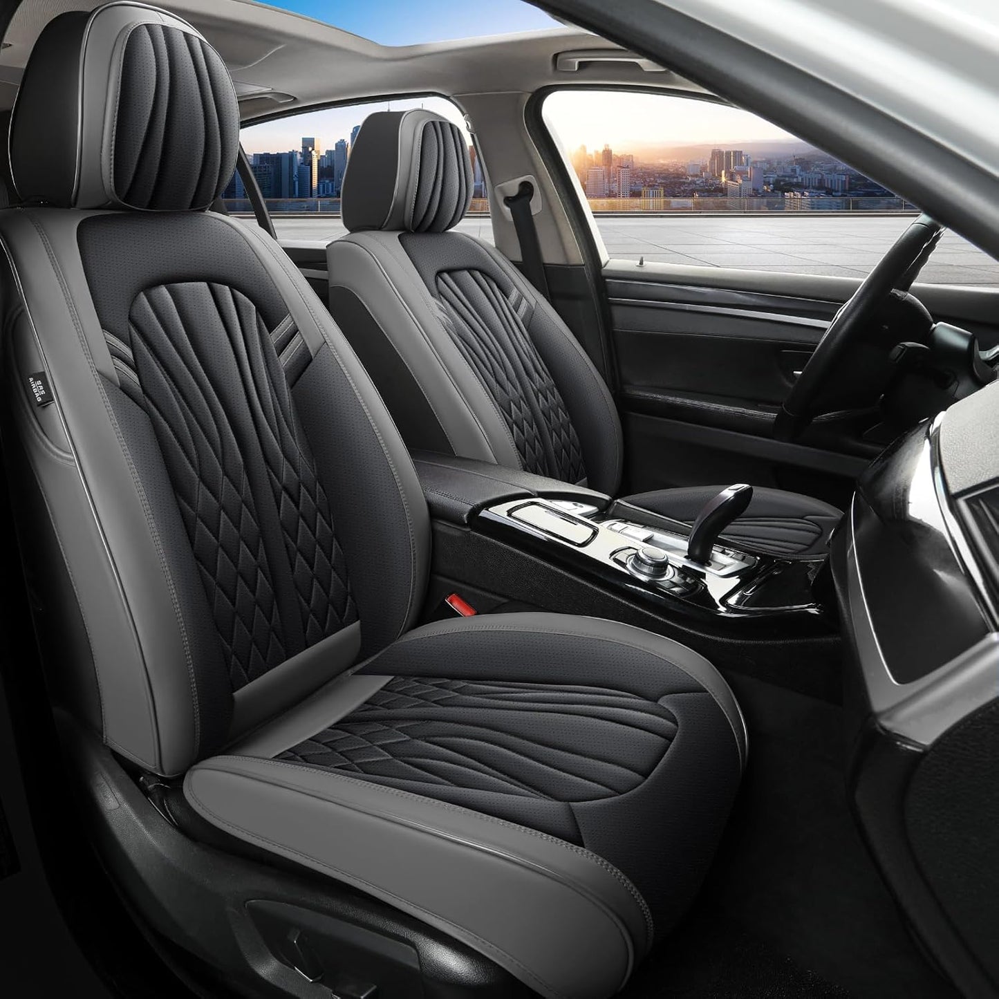 Leather Car Seat Covers,Car Seat Protector Waterproof,Seat Covers Full Set, Car Seat Protectors 5 Seats,Automotive Seat Covers Fit Most Cars Grey&Black