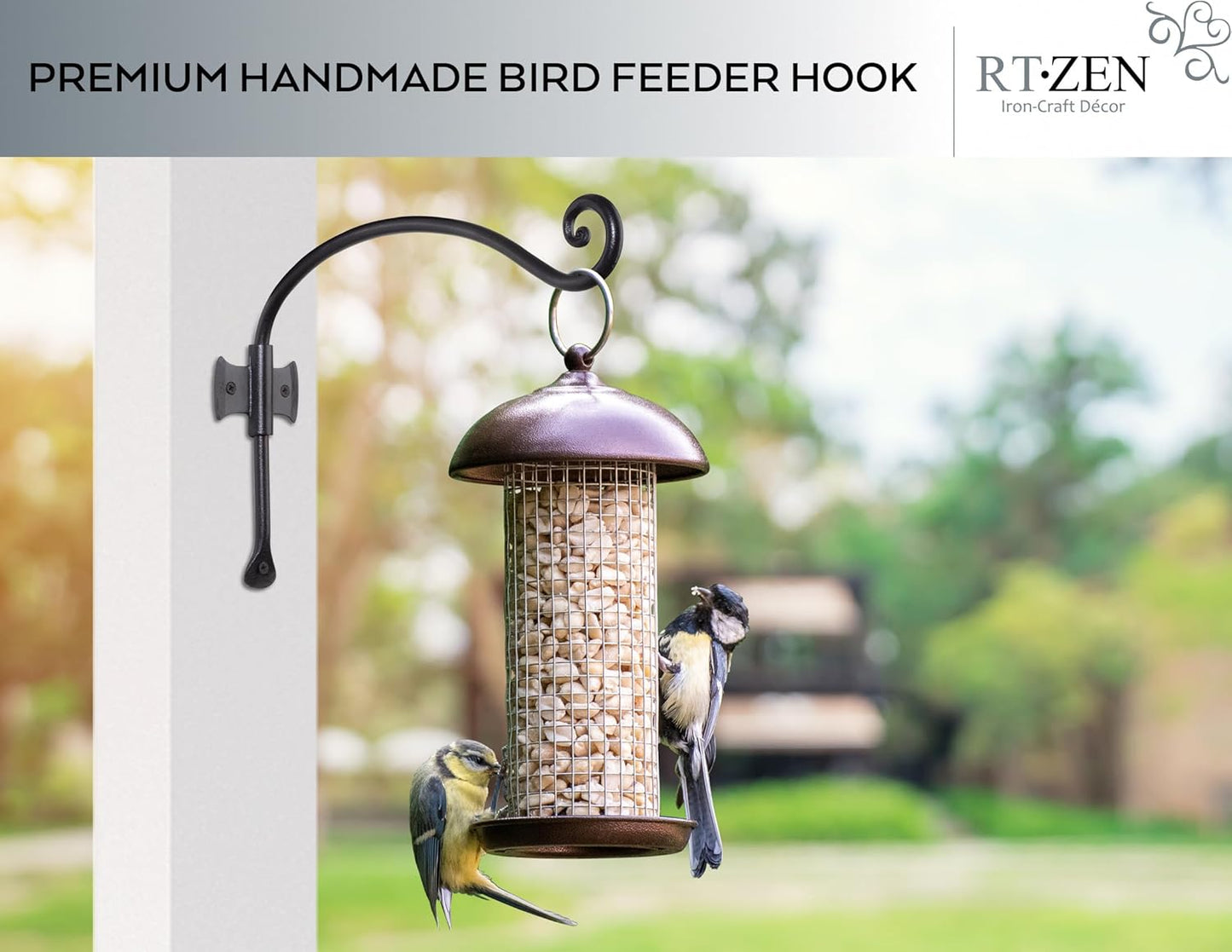 RTZEN Plant Hangers Outdoor or Indoor - Wrought Iron Metal Hanger Indoor Hook - Heavy Duty Wall Bracket Hooks for Hanging Plants Baskets Lanterns Wind Chimes - 2 Pack (Black Axe-Shape Hooks)