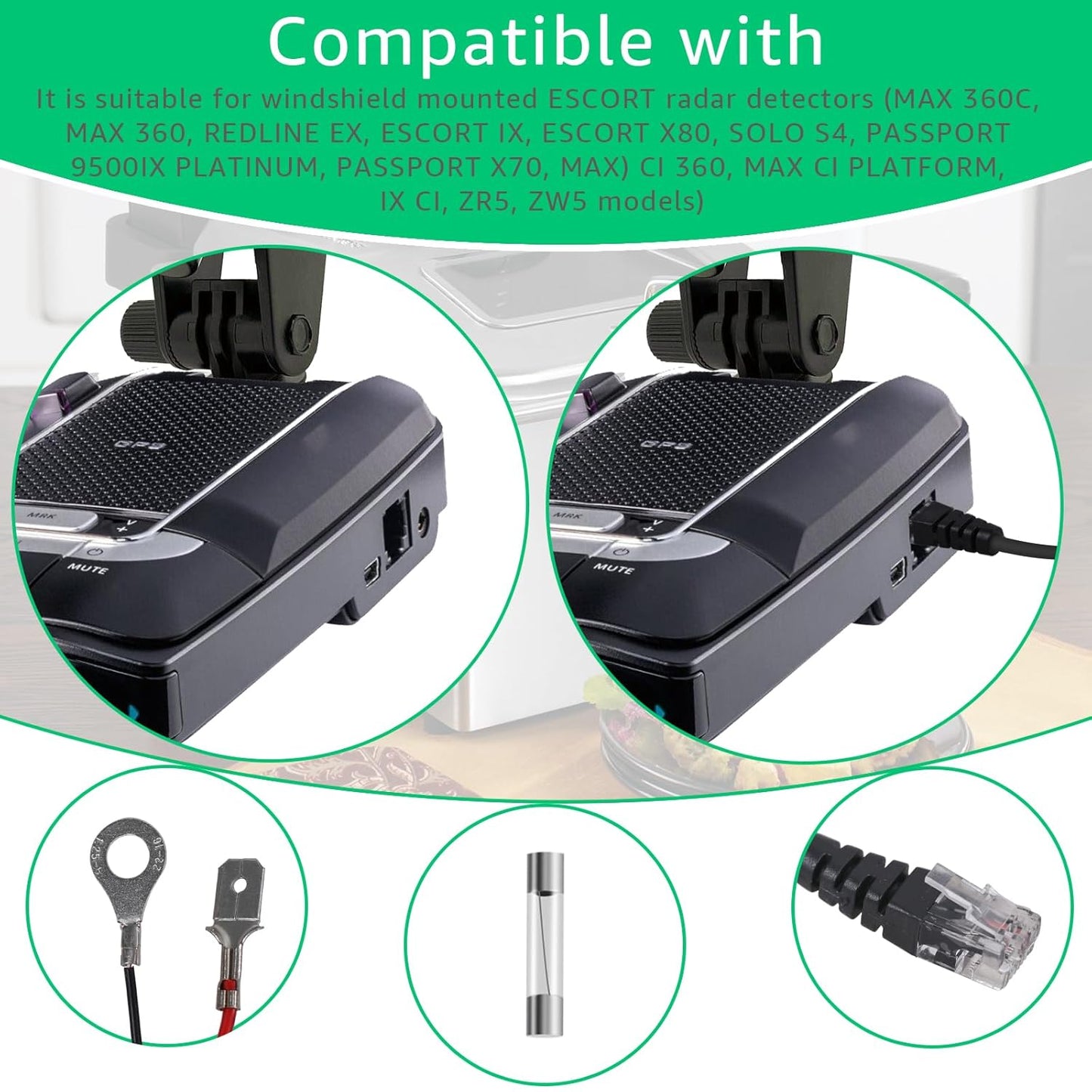 9.8 feet Long Straight Through Power Cord for Radar and Laser detectors Compatible with Cobra Escort Direct Wire