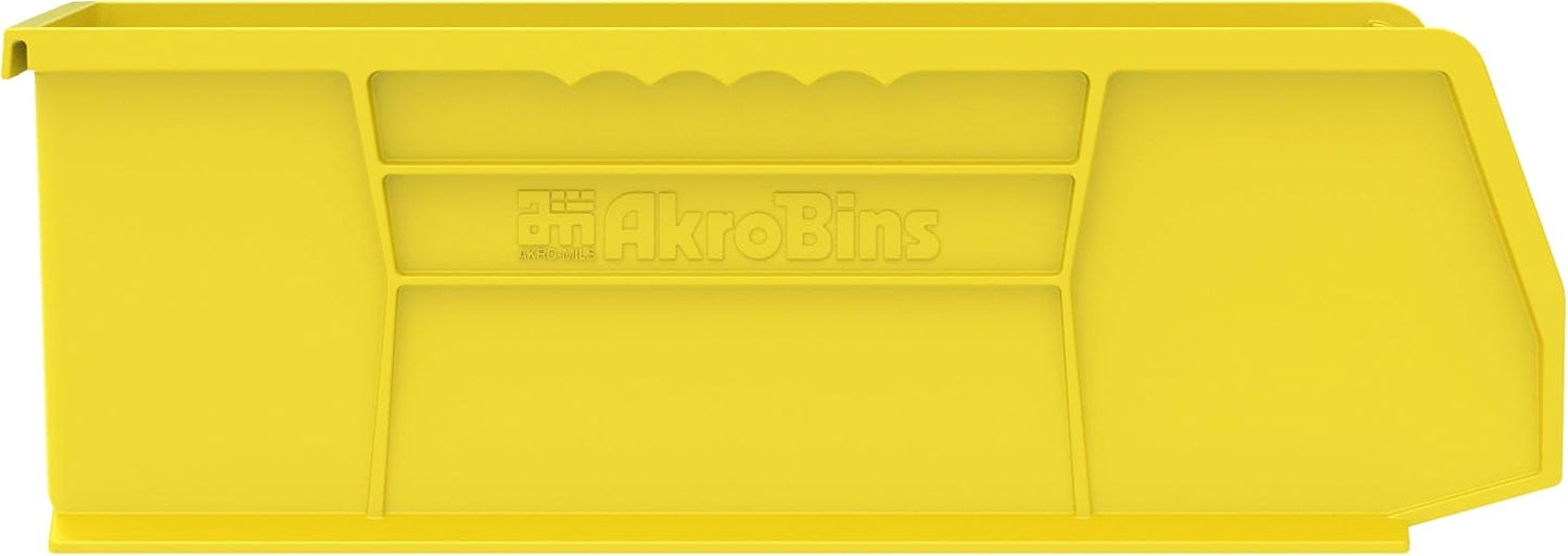 Akro-Mils 30234 AkroBins Plastic Storage Bins, Space-Saving Stackable Bins for Garage, Pantry, Craft Organization, 15-" x 5-" x 5-", Yellow, 12-Pack