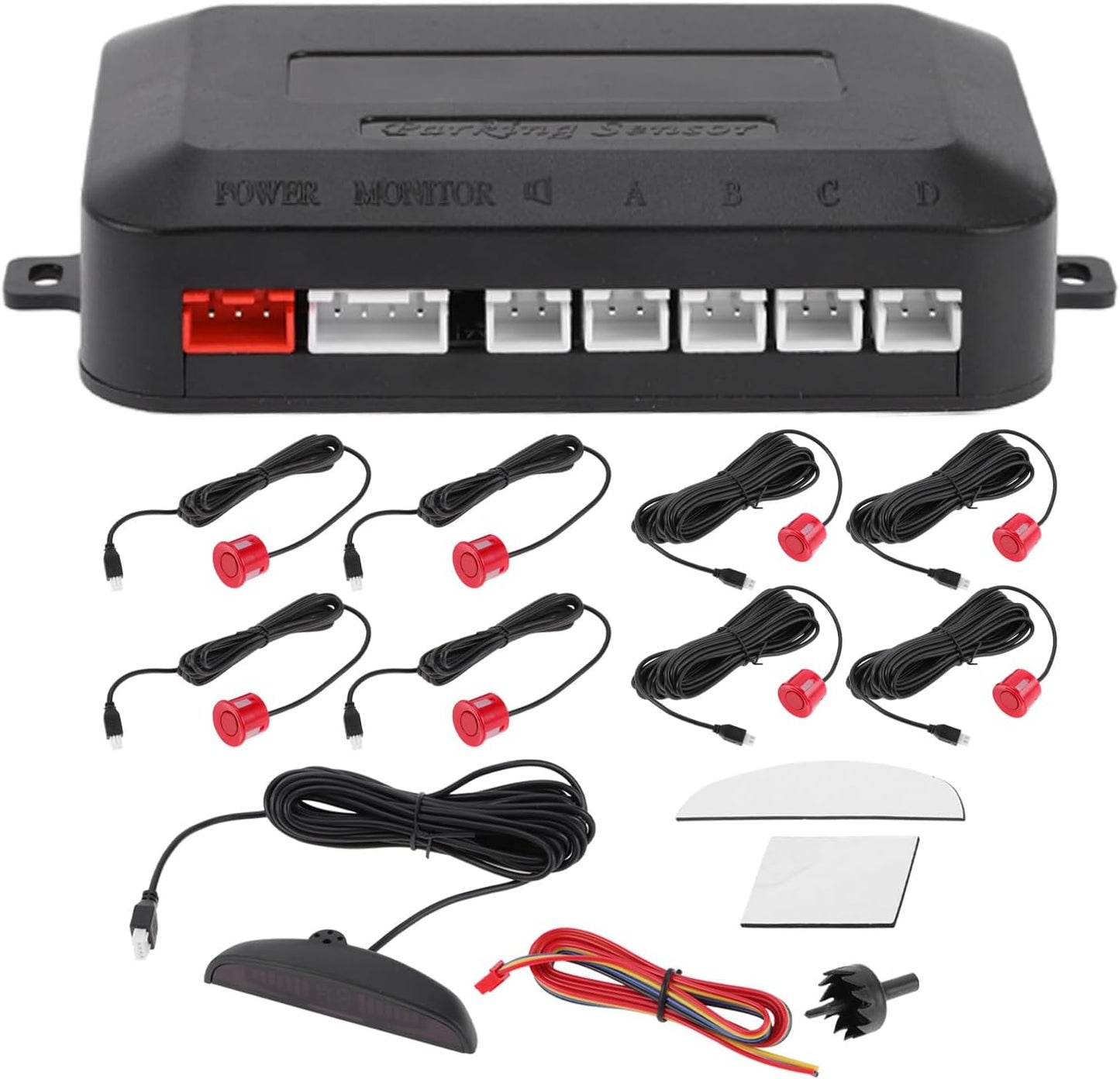 Motoforti Universal Car Auto Vehicle Reverse Backup Radar System Reverse Parking Sensors Alarm Buzzer Reminder Distance Detection Red 8 Parking Sensors