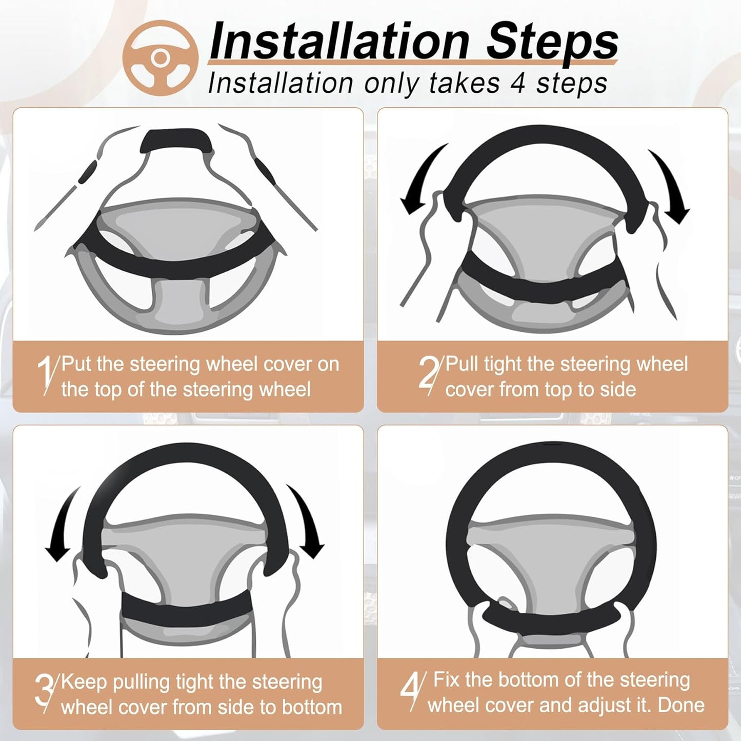 alpmosn Elastic Stretch Steering Wheel Cover, Breathable Microfiber Ice Silk, Anti-Slip, Odorless, Easy Carry, Universal Interior Accessories Steering Wheel Cover for Women & Men(Beige)