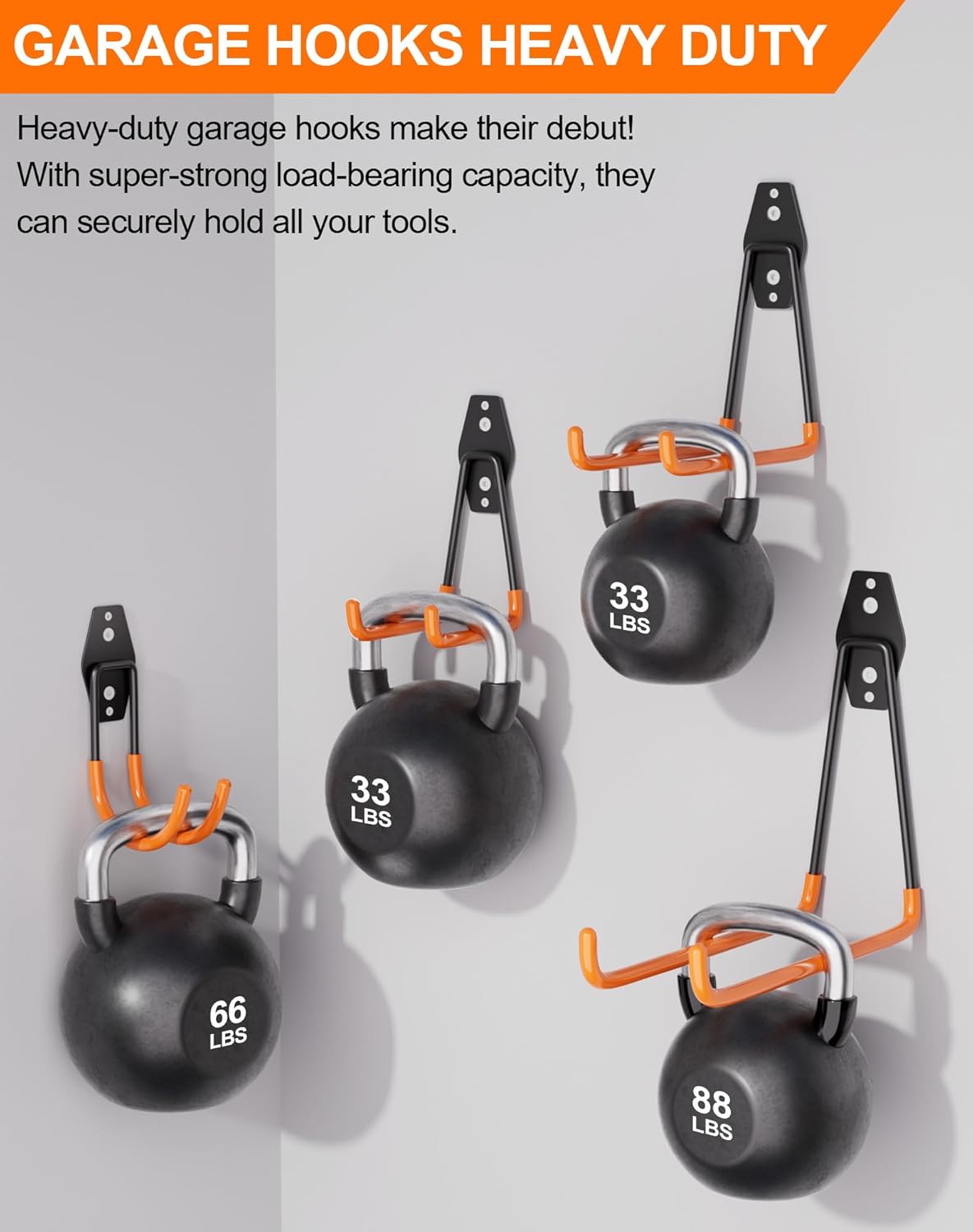 QcoQce 18 Pack Extension Cord Hooks with Wall Mount, Heavy Duty Utility Hangers for Hose, Wires, Cables, Garage Organization with Anti-Slip Coating, Screws Included (Orange)