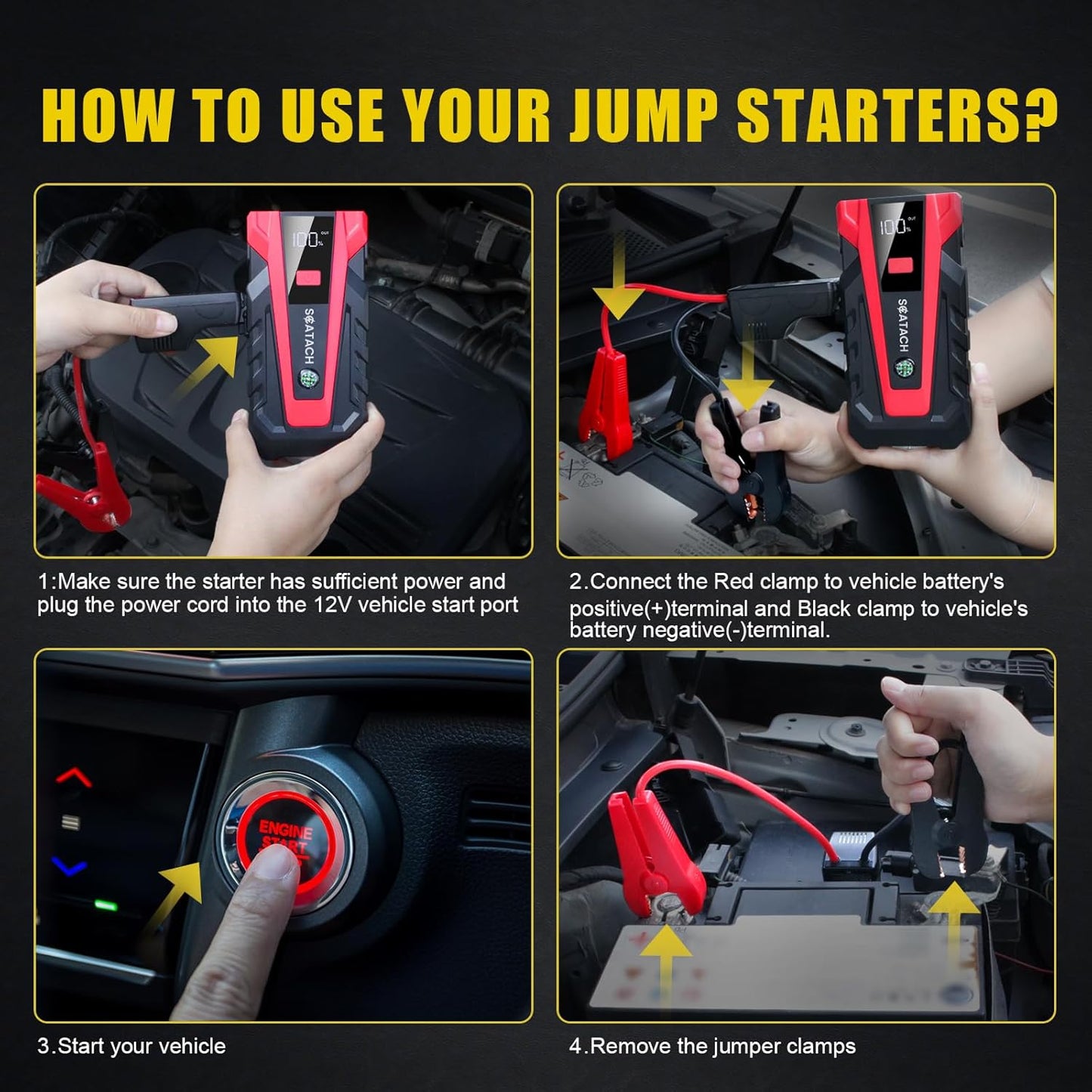 Scatach 011 3500A Car Battery Jump Starter,12V Jump Starter Battery Pack (up to 9.0LGasoline and 7.0L Diesel Engine), Portable Jump Box with 3 Modes Flashlight and JumperCable
