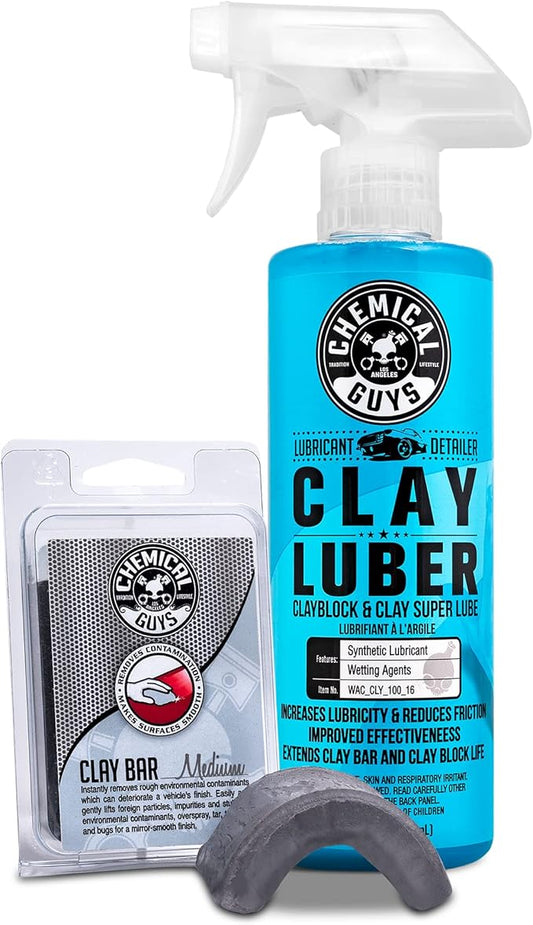 Chemical Guys CLY_KIT_2 Medium Duty Clay Bar and Luber Synthetic Lubricant Kit,16 oz, 2 Items, Gray