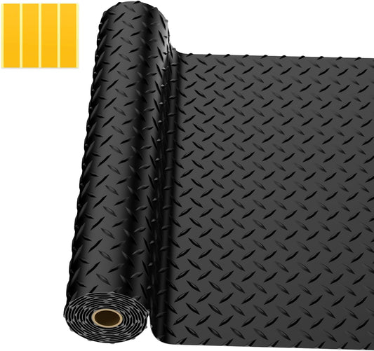 4x6 FT Garage Floor Mat,2.8mm Thickened PVC Flooring Roll for Under Car,24 SQFT Diamond Plate Black Garage Mats for Truck,Trailer,SUVs,Van,Golf Cart,Motorcycle（Included Tapes）