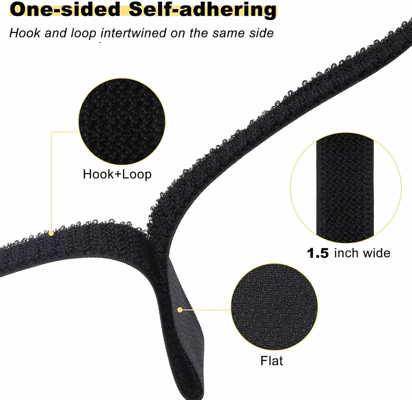1.5"x16ft Hook and Loop Straps with 15 Metal Buckles, Adjustable Fastening Cable Straps, Cut-to-Length Cinch Strap, Reusable Nylon Securing Cord Ties for Organizer or Storage, Black