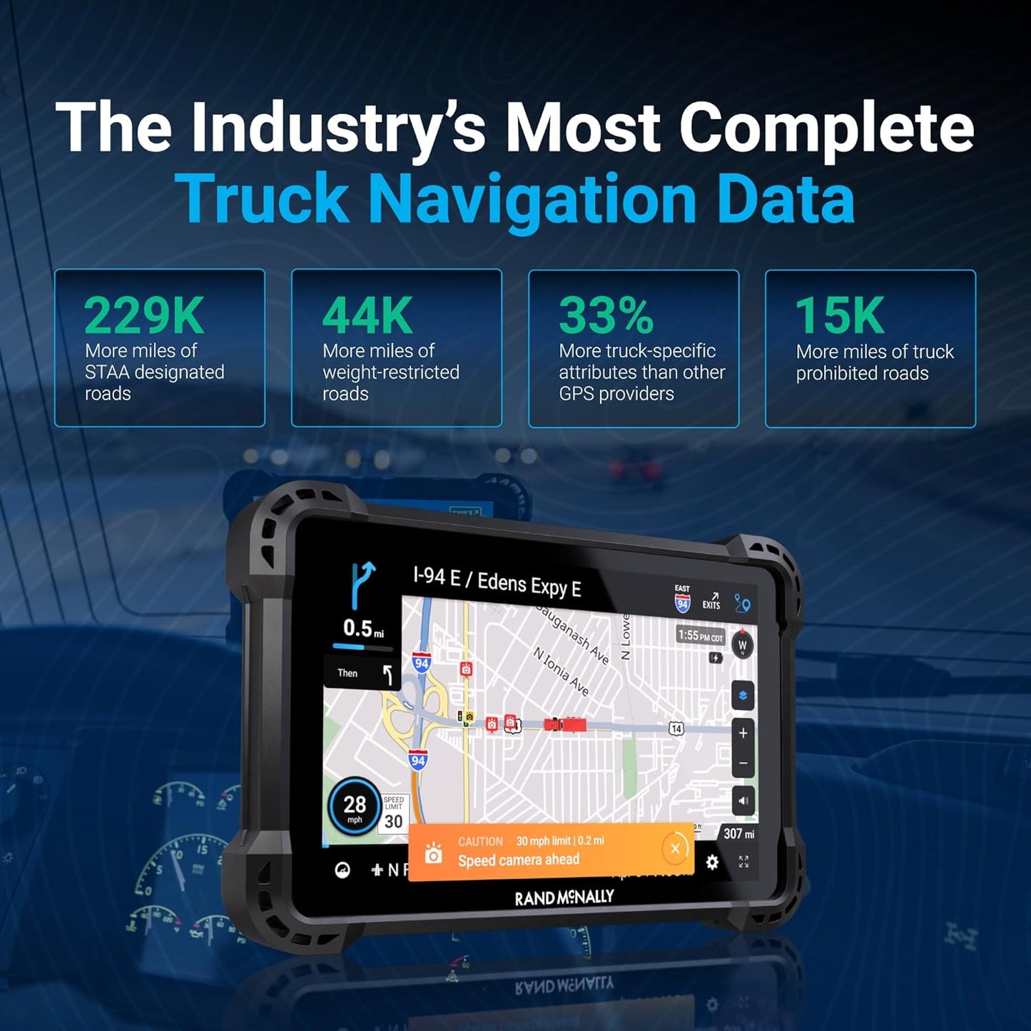 Rand McNally RANDTAB8 8-inch GPS Truck Navigator with Industry's Best Custom Trucking Routes, Rand Navigation 2.0 with 2025 Maps + Built-in Camera