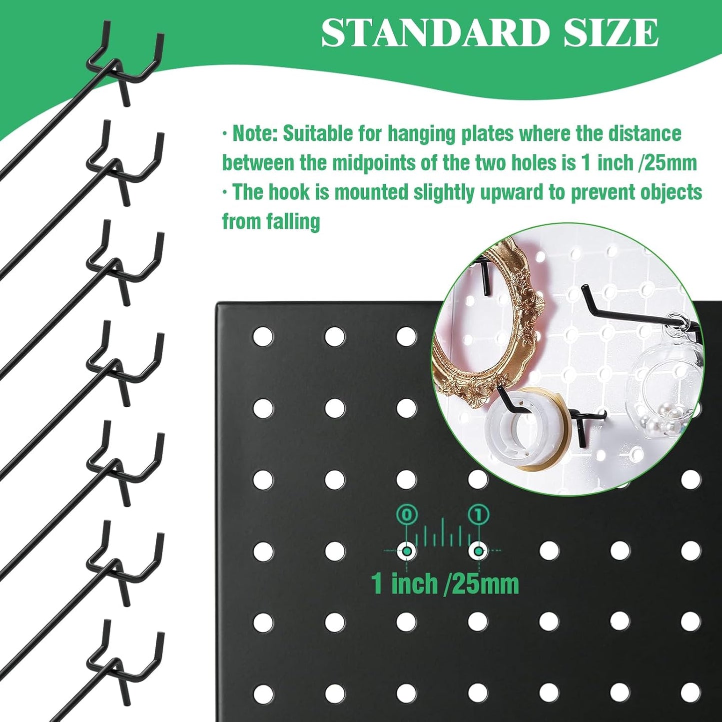50Pcs 4"/10CM Pegboard Hooks Assortment Set, Metal Peg Board Hooks with 2.5mm Hole Pitch 4mm Wire Diameter Slatwall Hanging Hook for Garage Organization Wall Hanging (Black)