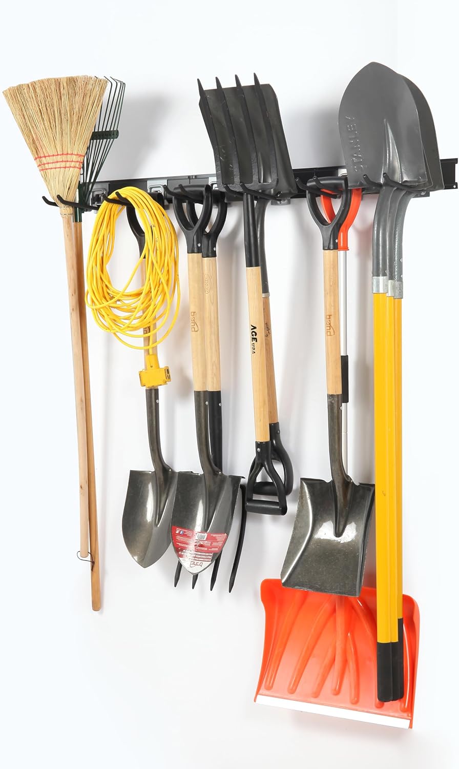 Clamping Garden Tool Organizer, Garage Organization Wall Mount Tool Holder, Heavy Duty Garage Storage Tool Rack, Shovel Hangers Yard Tool Hook, Hold Up to 420lbs (48Inch Grey)
