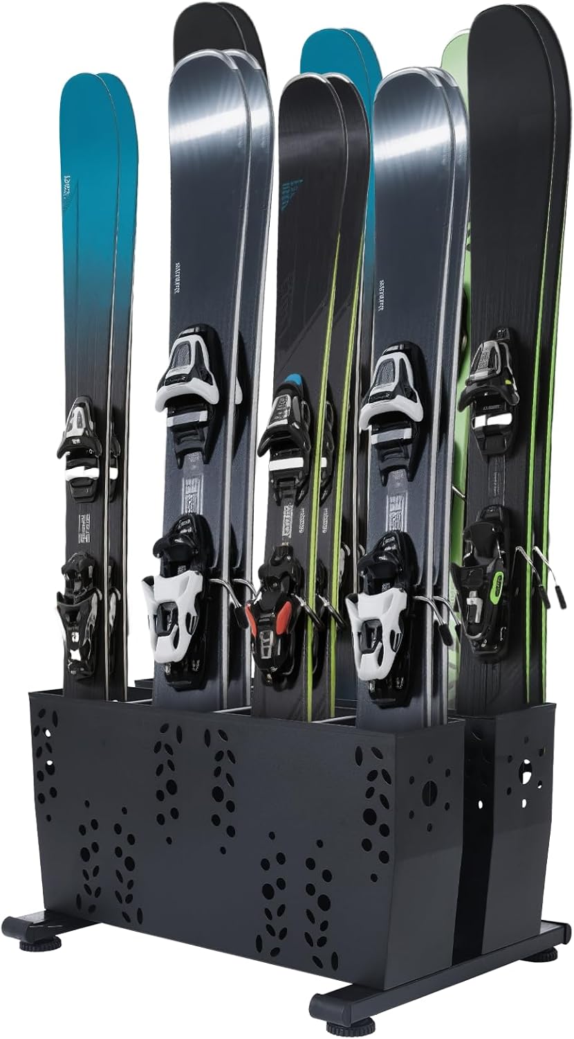 Freestanding Ski Storage Rack for 8 Pairs, Floor Stand Ski Organizer Rack, Heavy Duty Alloy Steel Ski Holders Ski Organizer, Freestanding Ski Organizer for Garage Basement